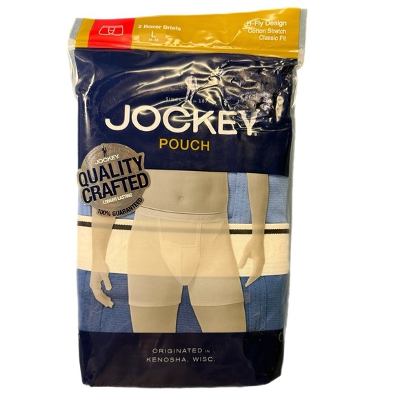 Jockey Other - Mens Boxer Briefs Jockey Pouch Cotton Stretch Blue White L 2 Pack NWT